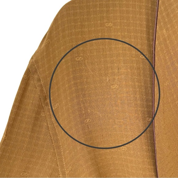 Gucci 1970s Vintage Men’s 52 Silk Robe Long Line Tonal Micro Logo Amber Tan - Picture 9 of 11